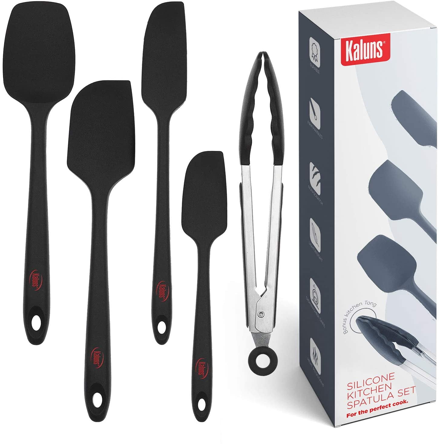 Kaluns 5Piece Spatula set Black Includes 4 Silicone Spatulas and One 9