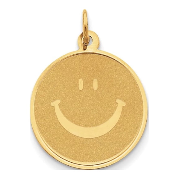 Real 14kt Yellow Gold Solid Polished Smiley Face Pendant; for Adults and Teens; for Women and Men