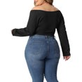 thumbnail image 3 of Agnes Orinda Women's Plus Size Off Shoulder Crop Cross Wrap Fashion Blouse 1X Black, 3 of 6