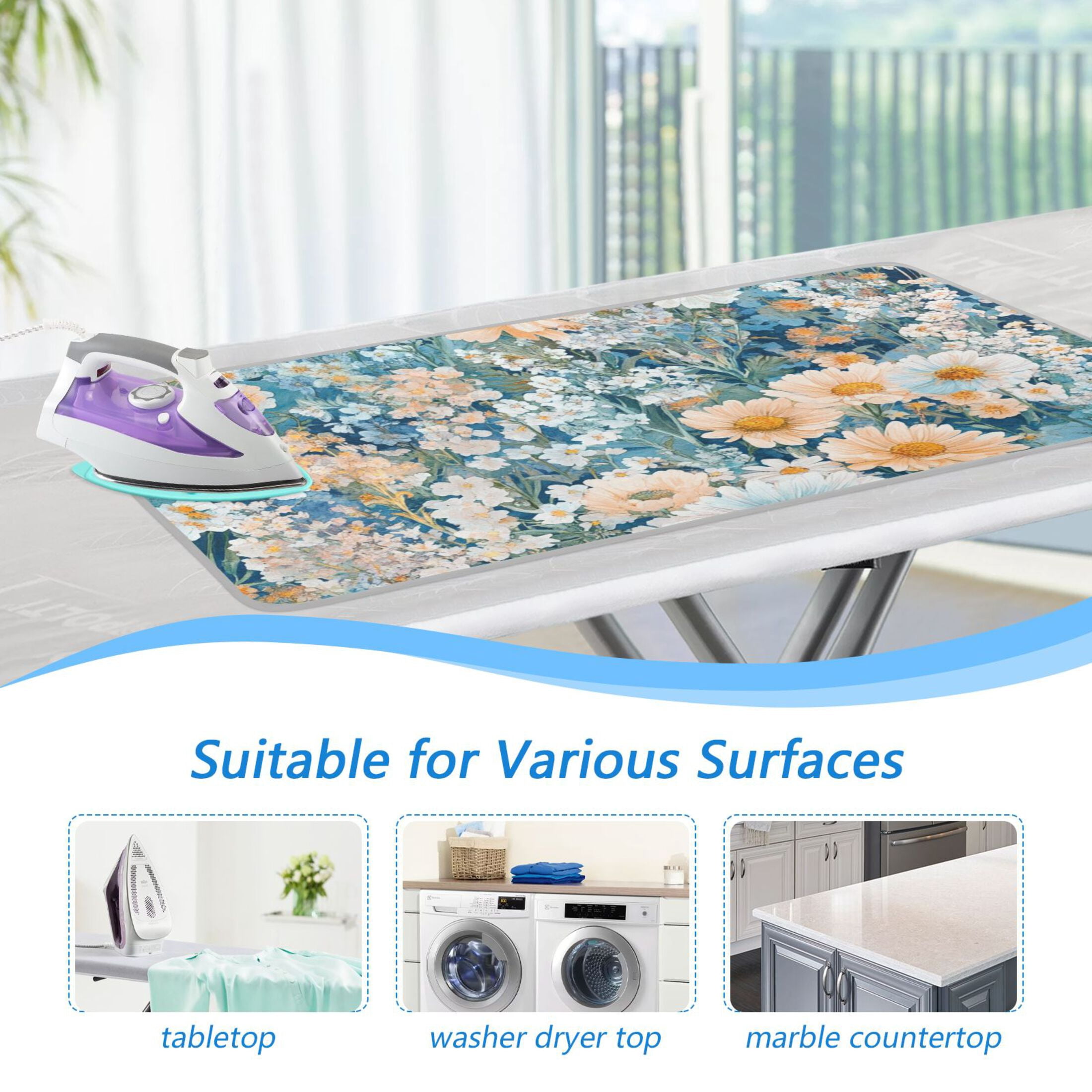 Lush Flowers Leaves Ironing Mat Blanket Portable Travel Ironing Pad Heat Resistant Pad 47.2" x 27.6”