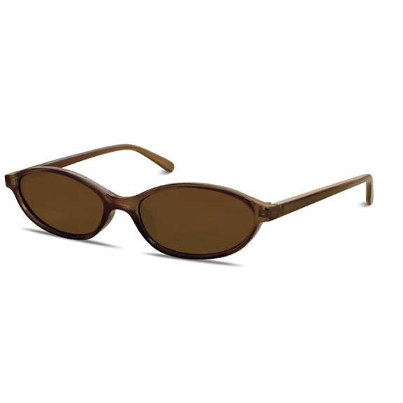 HUJHKIO Women's Retro Oval Cat Eye Sunglasses 90s Y2K Narrow Tiny Shades for Women Trendy UV Protection Small Frame Sun Glasses for Heart Face Beach Travel, Brown