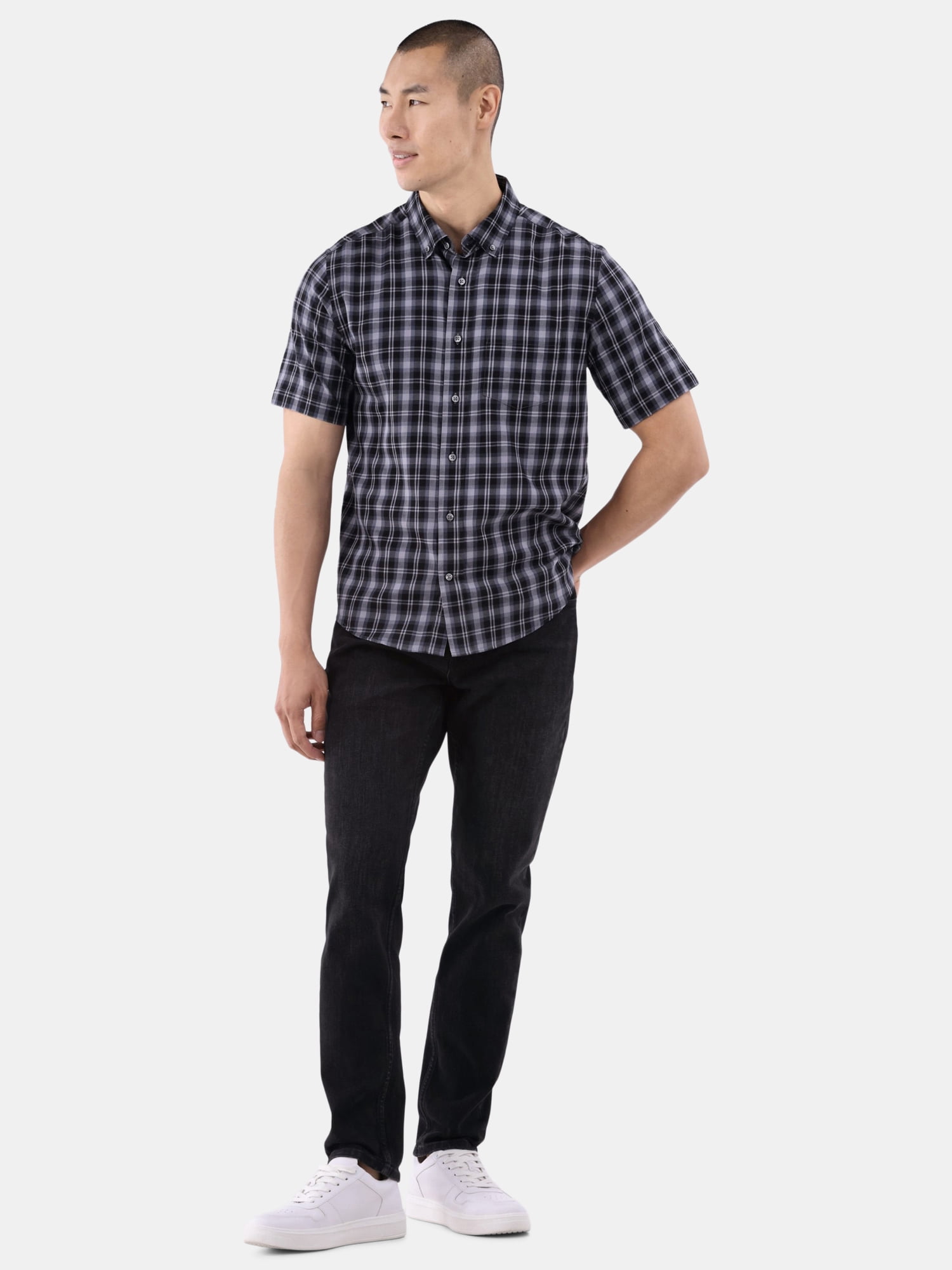 George Men's & Big Men's Short Sleeve Poplin Button-Up Shirt, Sizes S-3XL