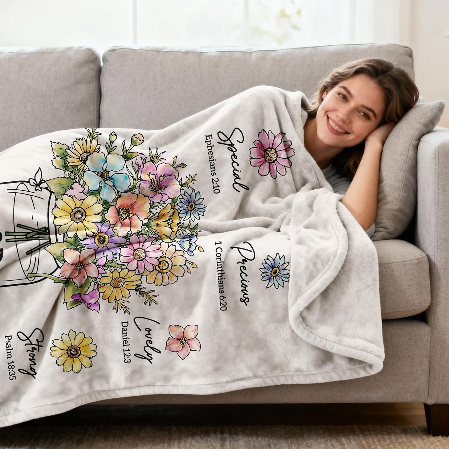 Christian Gifts for Women, 60 x 80 Christian Blanket with Flowers, Inspiration Gifts for Women, Encouragement Religious Gifts, Faith Birthday Blanket for Women, Mothers Day Christmas Easter
