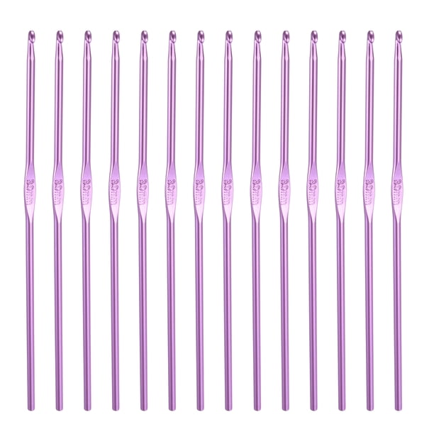 Juego de ganchos de crochet Uxcell, 14 piezas, aguja de crochet ergonómica de aluminio de 3 mm, púrpura claro