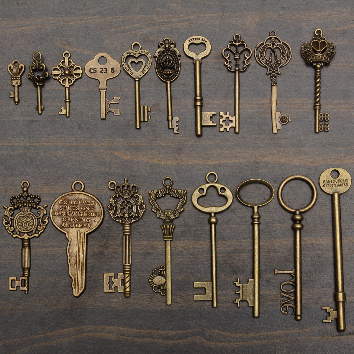 New Gold Vintage Old Look Skeleton Keys Key Estate Charms Jewelry Steampunk Wedding Escort Beads Supplies Pendant Vintage Antique Ring Chain