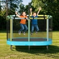 thumbnail image 5 of Baxluxe 60" Kids Trampoline 7-in-1, Elliptic Toddler Trampoline with Safety Enclosure Net, Height Adjustable Handrail & 500lbs Capacity, Mini Bouncer with Swing for Age 3-8, Blue Dinasour, 5 of 10
