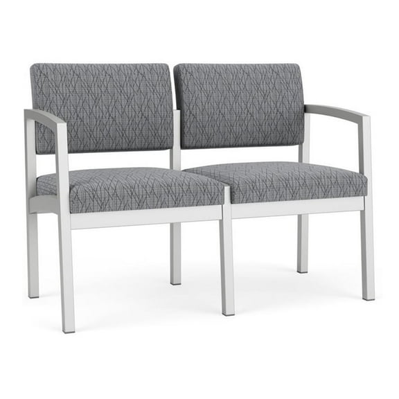 Lesro Lenox Steel Fabric Reception Waiting Room Guest Loveseat in Silver/Adler Gray Flannel
