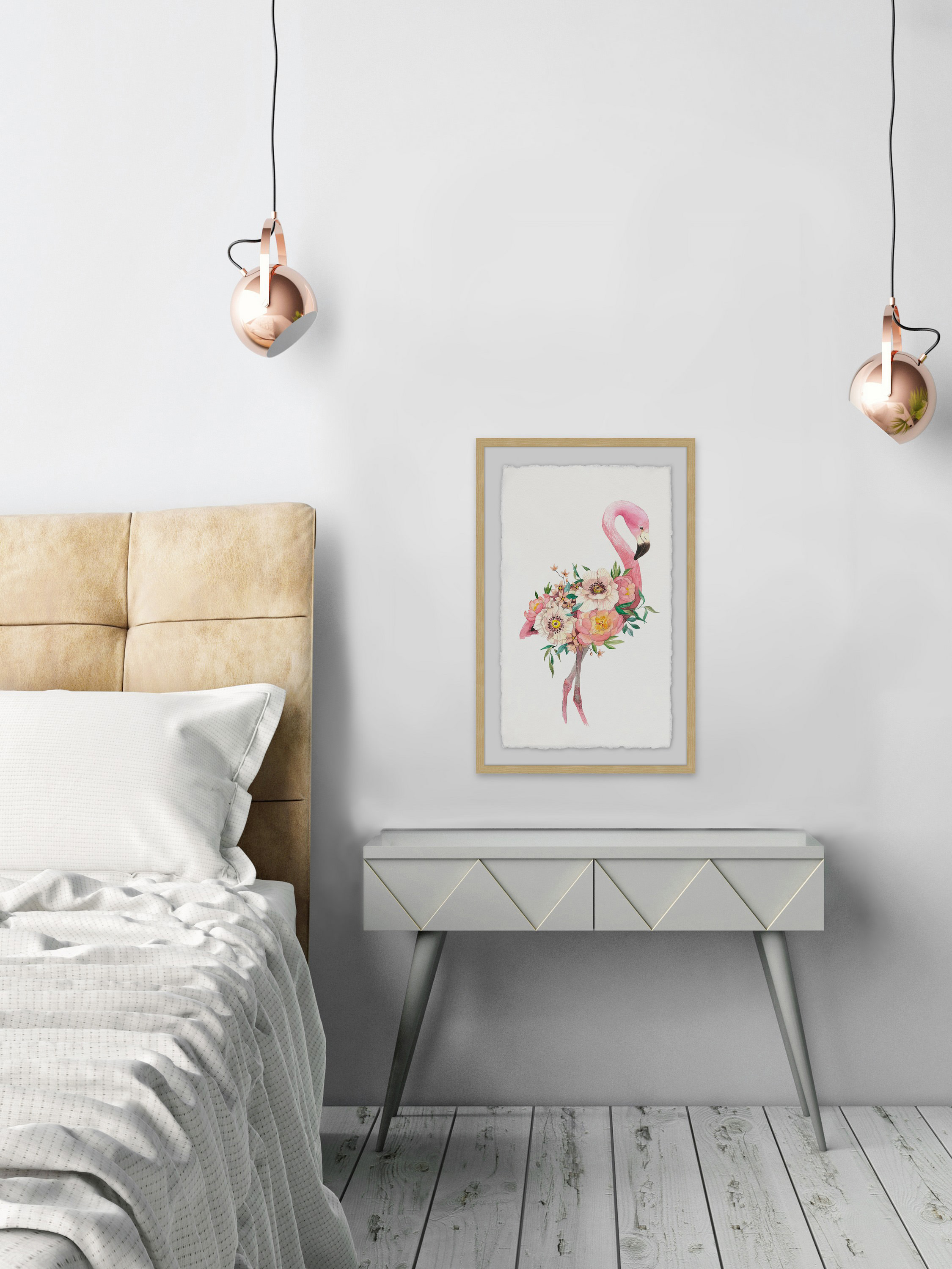 Floral Flamingo Framed Painting Print