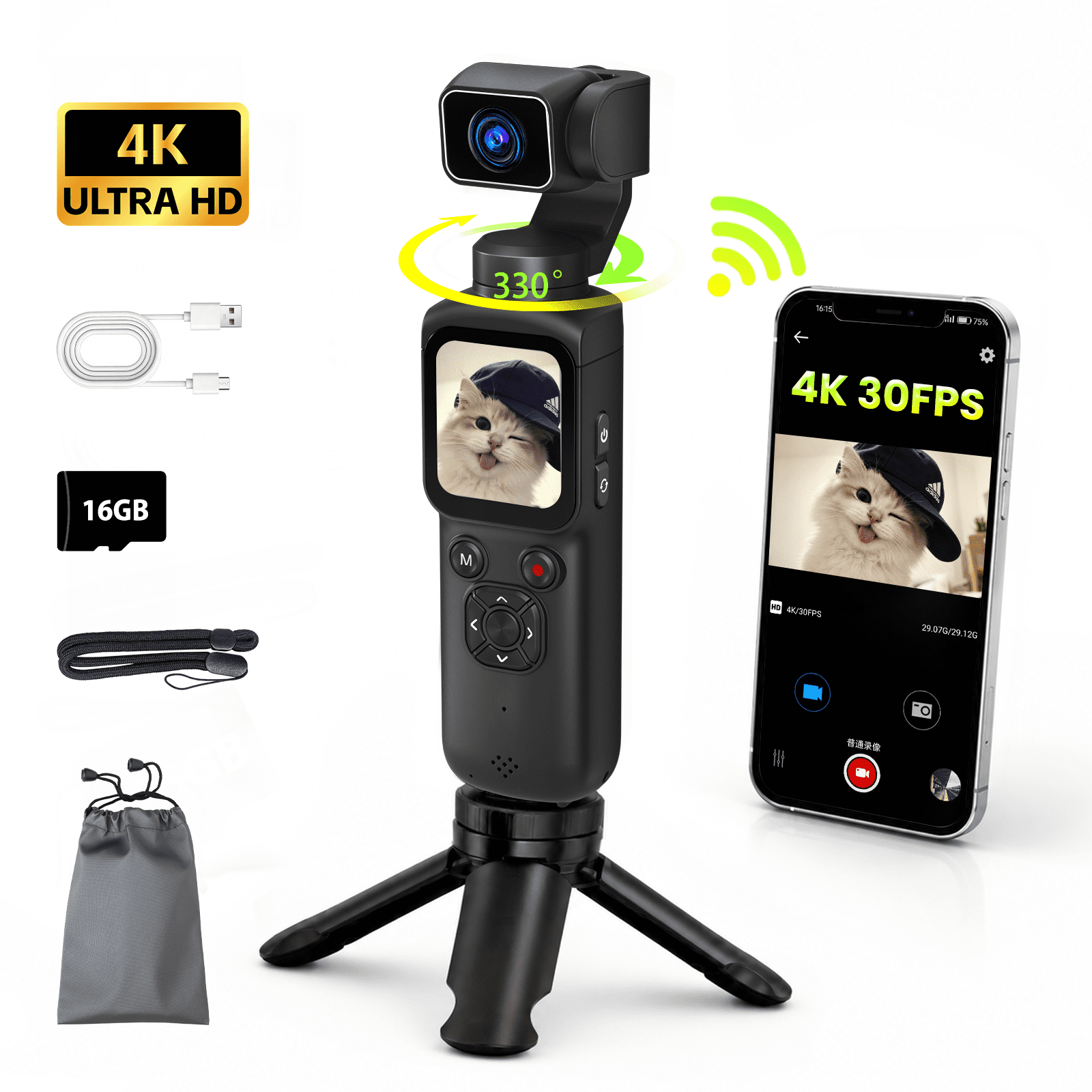 ACTITOP 4K UHD 48MP Vlogging Camera with WiFi, IR Night Vision