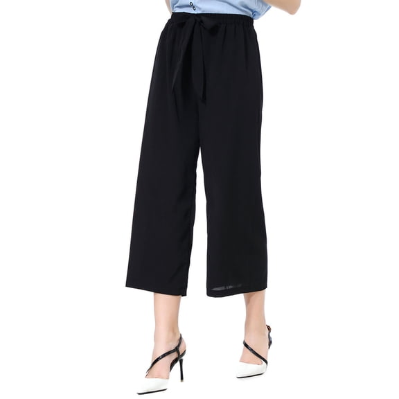 hoksml Women's Summer Wide Leg Pants Lightweight Breathable Linen-Like Trousers Elastic Waist with Drawstring