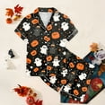 thumbnail image 5 of NIEWTR Kids Girls Pajama Set Halloween Spooky Ghost Painted Short Sleeve Shirts and Elastic Waist Shorts Loungewear Girls Halloween Pajamas Sets (12-13 Years,Orange), 5 of 5