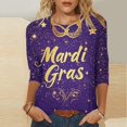 thumbnail image 1 of TIMIFIS Hauts à Manches 3/4 pour Femmes Décontracté Ample Mardi Gras Imprimé Col Rond T-Shirt Chandail Tops de Fête, 1 of 5