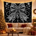 thumbnail image 3 of Black and silver lace bow with moth, pearls, roses, stars, Gothic lace illustration Style for Fans of celestial decor, Thoughtful Gift for Bedroom, living room, study, Tapestry Wall Hanging, 3 of 7