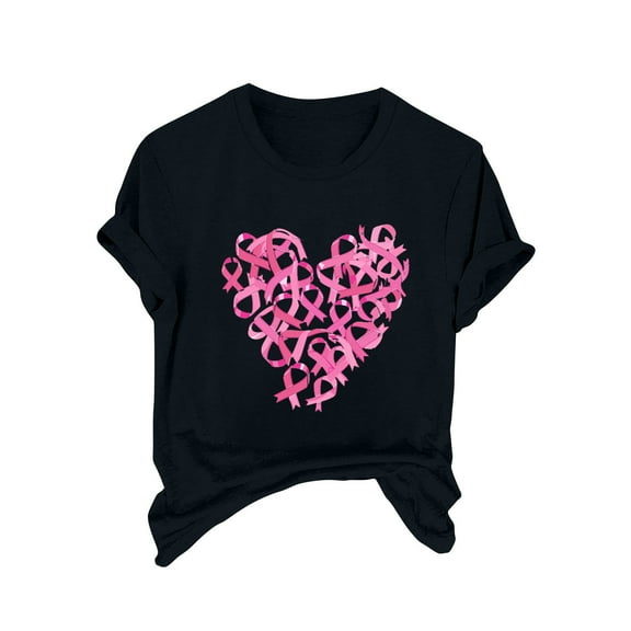 SwiftWear Womens Breast Cancer Awareness Shirts Short Sleeve Tshirts Pink Ribbon Heart Graphic Tee Tops Gifts Clothes 2024 S