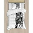 thumbnail image 3 of Toga Party Queen Size Duvet Cover Set, Antique Statue of Augustus Vintage Ancient Historical King Emperor Figure Print, Decorative 3 Piece Bedding Set with 2 Pillow Shams, Black White, by Ambesonne, 3 of 3