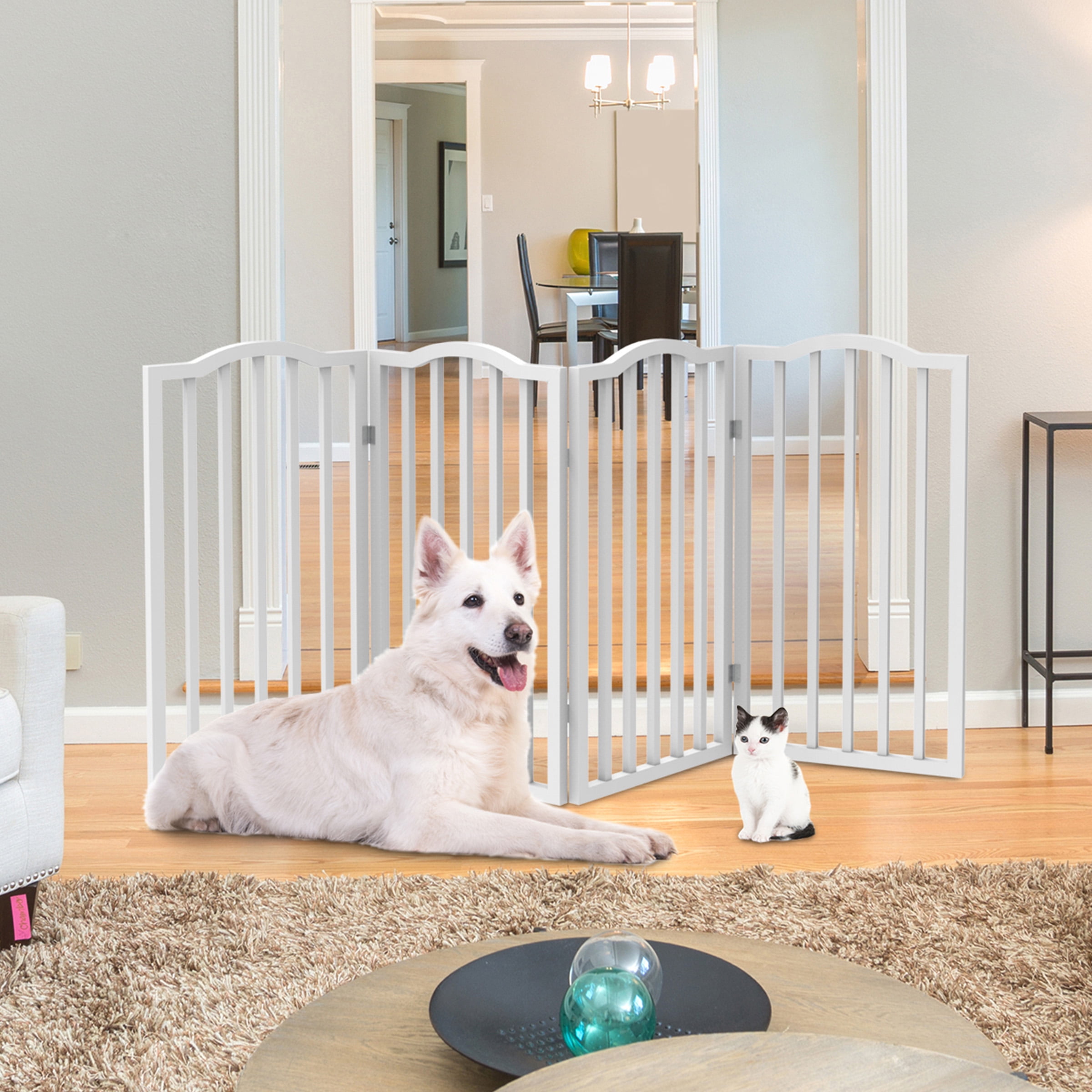 PETMAKER 4-Panel Indoor Foldable Pet Gate for Stairs or Doorways (White)