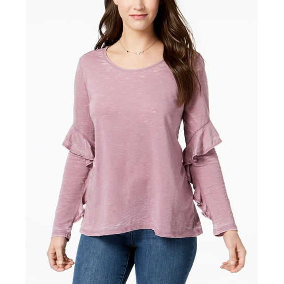 Style & Co Women's Ruffle-Sleeve Burnout Top Size M