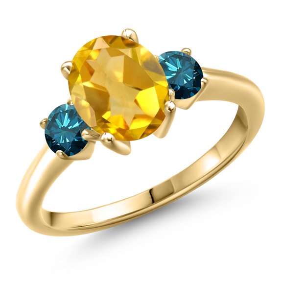 Gem Stone King 10K Yellow Gold Yellow Citrine and Blue Diamond Engagement Ring for Women | 2.04 Cttw | Oval 9X7MM | Gemstone November Birthstone | Size 8