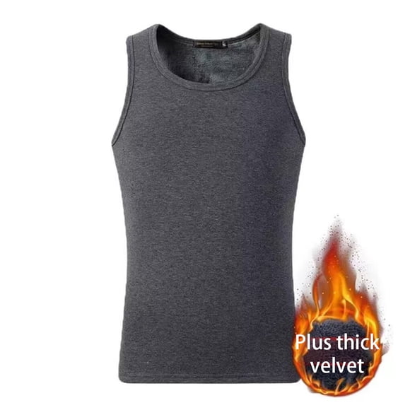Men Thermal Underwear Vest Velvet Thickened Autumn Winter Home Office Basic Layer Warm Tops Undershirt Outwear for Male Black Vest