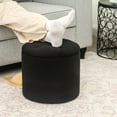 thumbnail image 2 of Adeco  Round Storage Ottoman Footrest Stool With Removable Lid Black Linen Linen, 2 of 5