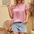 thumbnail image 6 of Hfyihgf Women's Short Sleeve Satin Blouses Dressy Casual Loose V-Neck Silk Shirts Summer Elegant Ruffle Sleeve Tunic Tops(Pink,S), 6 of 7