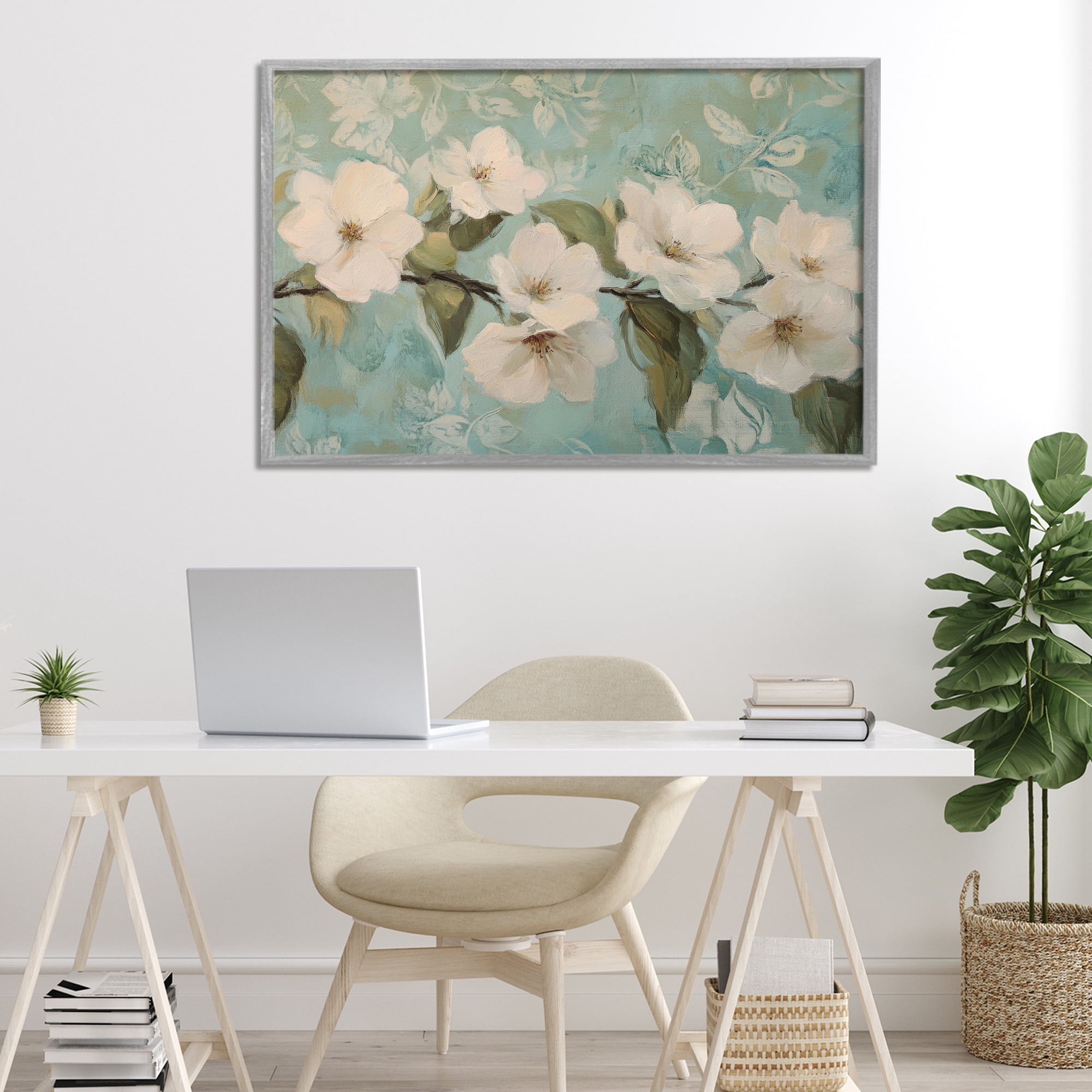 Stupell Industries Serene Flower Branch Blooms Gray Framed Giclee Art, design by Petal Prints Design