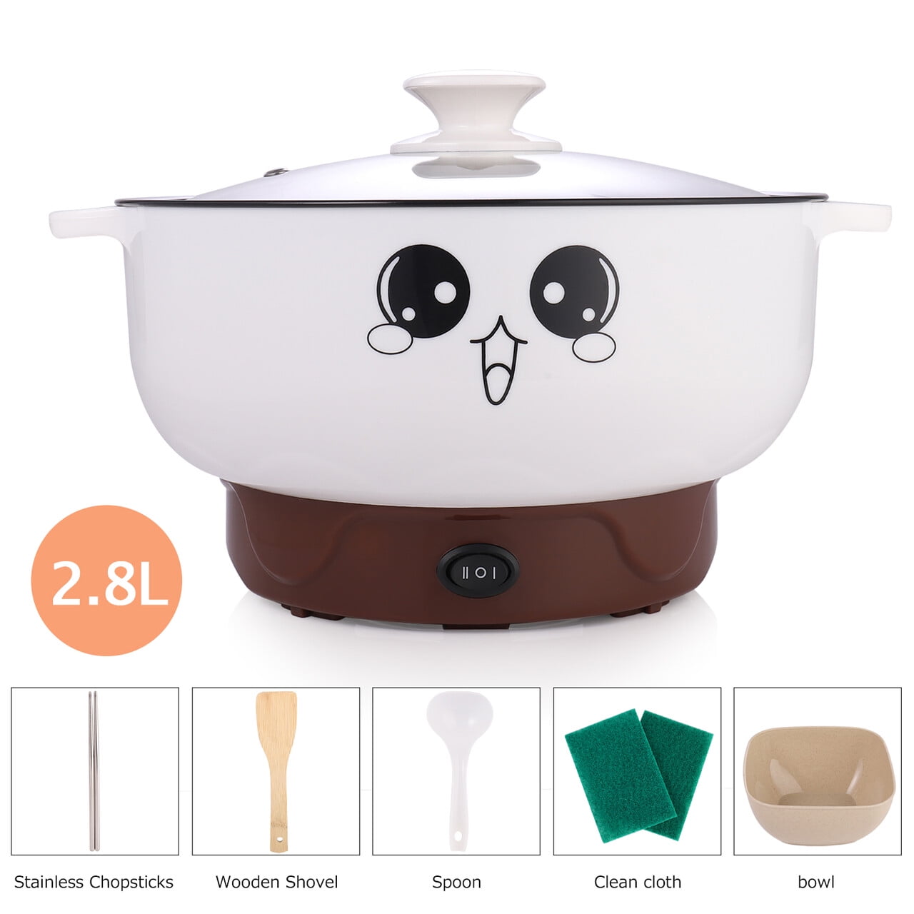 2.8L Electric Skillet with Lid Nonstick Hot Pot Noodles Rice Cooker Grill Pot