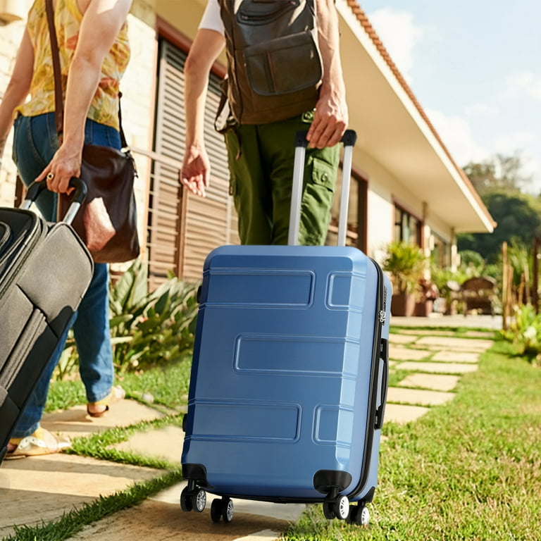 Hikolayae TSA Lock 3 Piece Luggage Sets Hardside Spinner in Blue