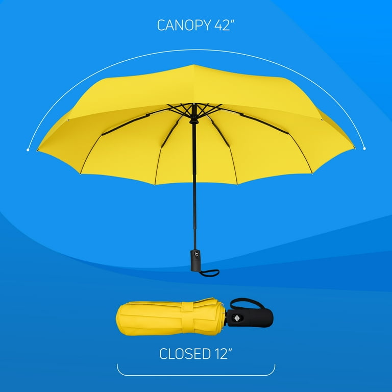 Rain-Mate Compact Umbrella Auto Open and Close Button w/ 9 Rib Reinforced  Canopy, Yellow