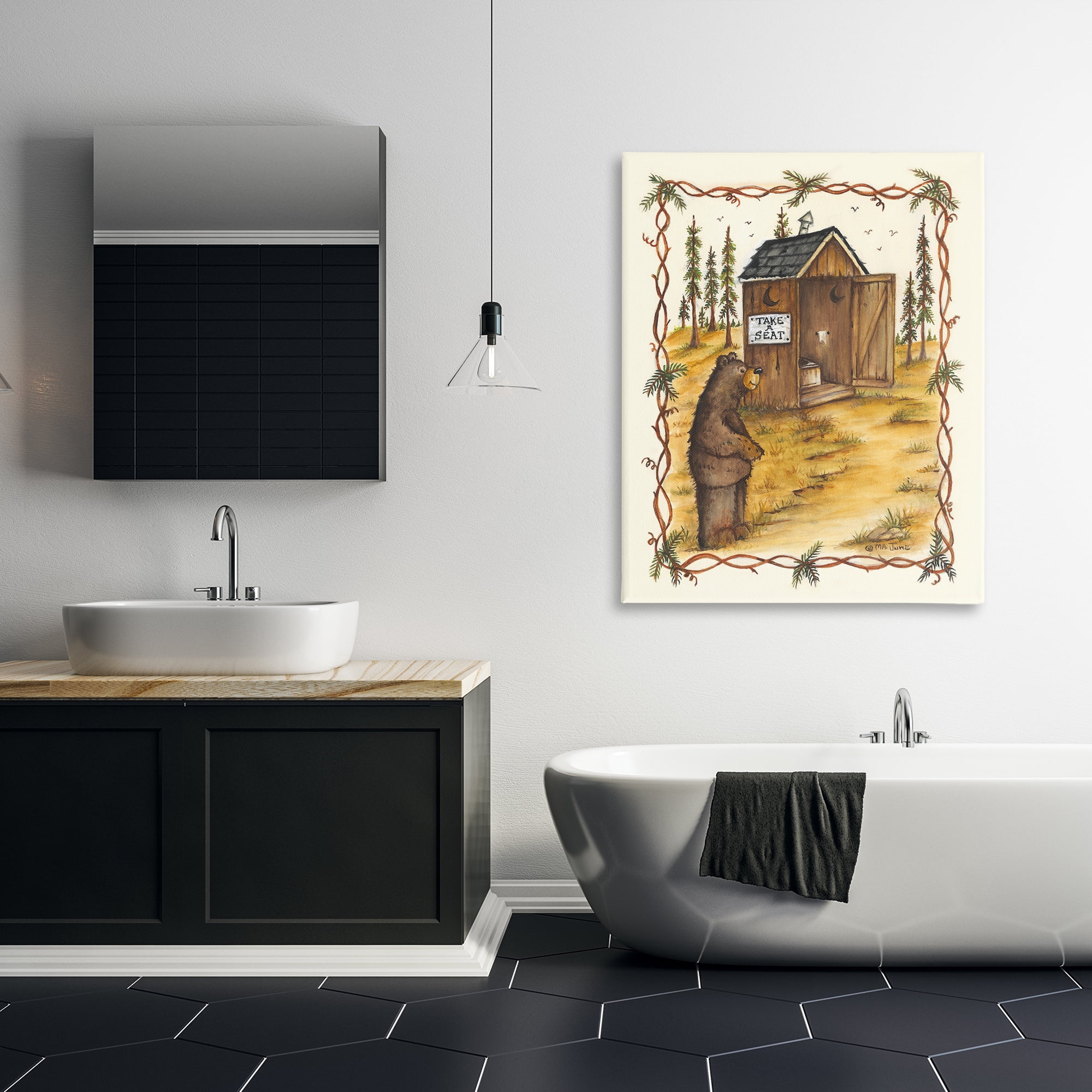 Stupell Industries Take A Seat Outhouse Animals & Insects Painting Gallery Wrapped Canvas Art Print Wall Art, 36 x 48