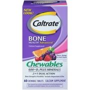 Caltrate Bone Health Advanced 600+D3 plus Minerals Multi-Flavor Calcium Chewables, 60 Ct