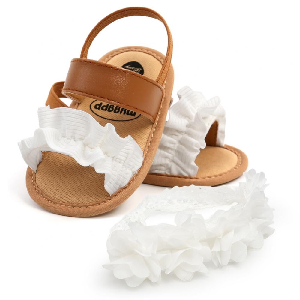 Baby Girl Barefoot Flower Sandals & Headbands Set Chiffon Flower Baby