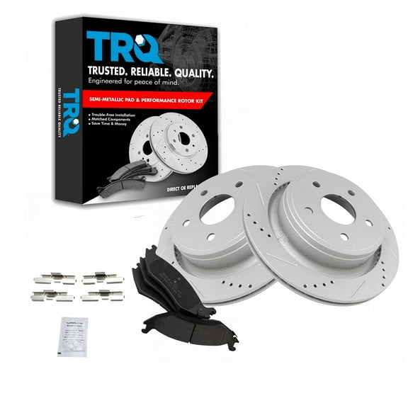 TRQ Rear Performance Drilled & Slotted Brake Rotor & Posi Metallic Pad Set