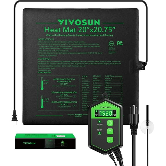 VIVOSUN Durable Waterproof Seedling Heat Mat Warm Hydroponic Heating Pad 20" x 20.75" MET Standard