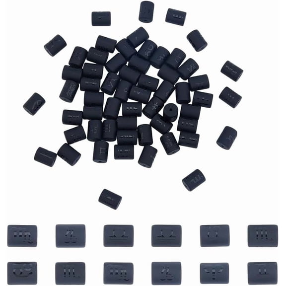 60Pcs 12 Styles Zodiac Beads Constellation Beads Frosted Opaque Glass Beads Tube Spacer Beads Black Barrel Beads Small Hole Loose Beads for Necklace Bracelet Earring Jewelry Making Multi-color