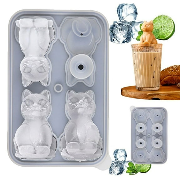 Ice Cube Mold,Cute 3D Silicone Tray Reusable Animal Shape Silicone Large Tray With Lid For Ice Iced Coffee