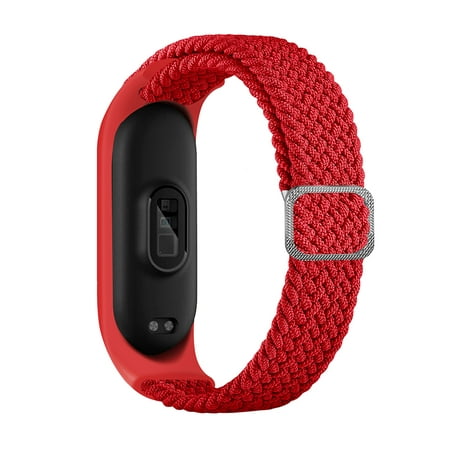 Smrinog 2Pcs Smart Wristband Adjustable Nylon Weave Strap for Xiaomi Mi Band 7 NFC 6 5 Universal Strap (Red)