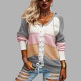 thumbnail image 3 of Suéteres para Mujer Diseño De Empalme con Cuello En V Estilo con Capucha Color De Contraste Suéter con Capucha para Mujer para Fiesta Oficina Hogar Gris L, 3 of 6