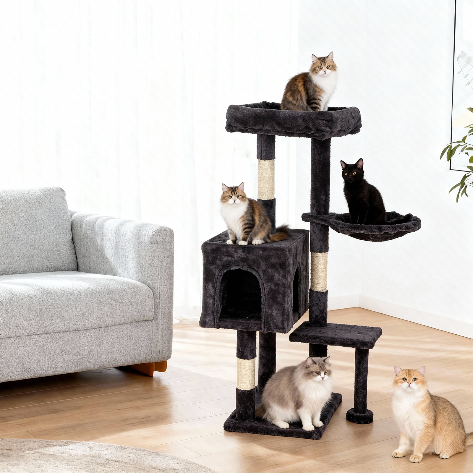 CL.HPAHKL Cat Tree, 36 inch Small Cat Tower with Scratching Post & Funny Toy for Indoor Cats, Cat Condo Furniture Activity Center for Kittens, Dark Gray