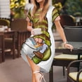 thumbnail image 3 of Rateoe Fishing Gnome Fisherman Pattern Women’s Short Sleeve Dress – Casual Elegant Summer A-Line Dress for Everyday Wear, 3 of 6