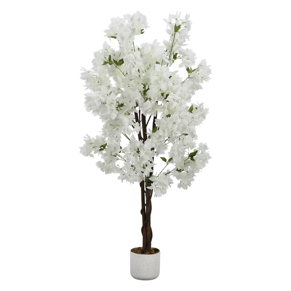 EcoSummer 5FT Artificial Cherry Blossom Tree, Lifelike Faux Flower Tree in Pot for Home Office Wedding Party Decor, Indoor/Outdoor White Blossom Plant