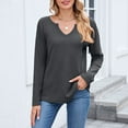 thumbnail image 4 of Fiaer,Womens Waffle Long Sleeve V Neck T Shirts,Plus Size Loose Fit Casual Tshirts for Women,Women's Trendy Basic Going out Solid Breathable Tops Grey XXL, 4 of 6