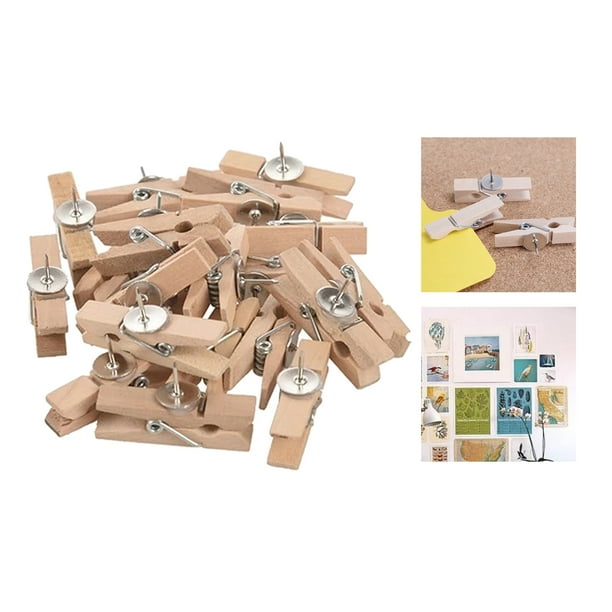 36 Pieces Wooden Clips Push Pins Clips Pushpin Tacks Wooden Crafts Pins for  Cork Boards Crafts Arts Projects Photo Supplies : : Office Products