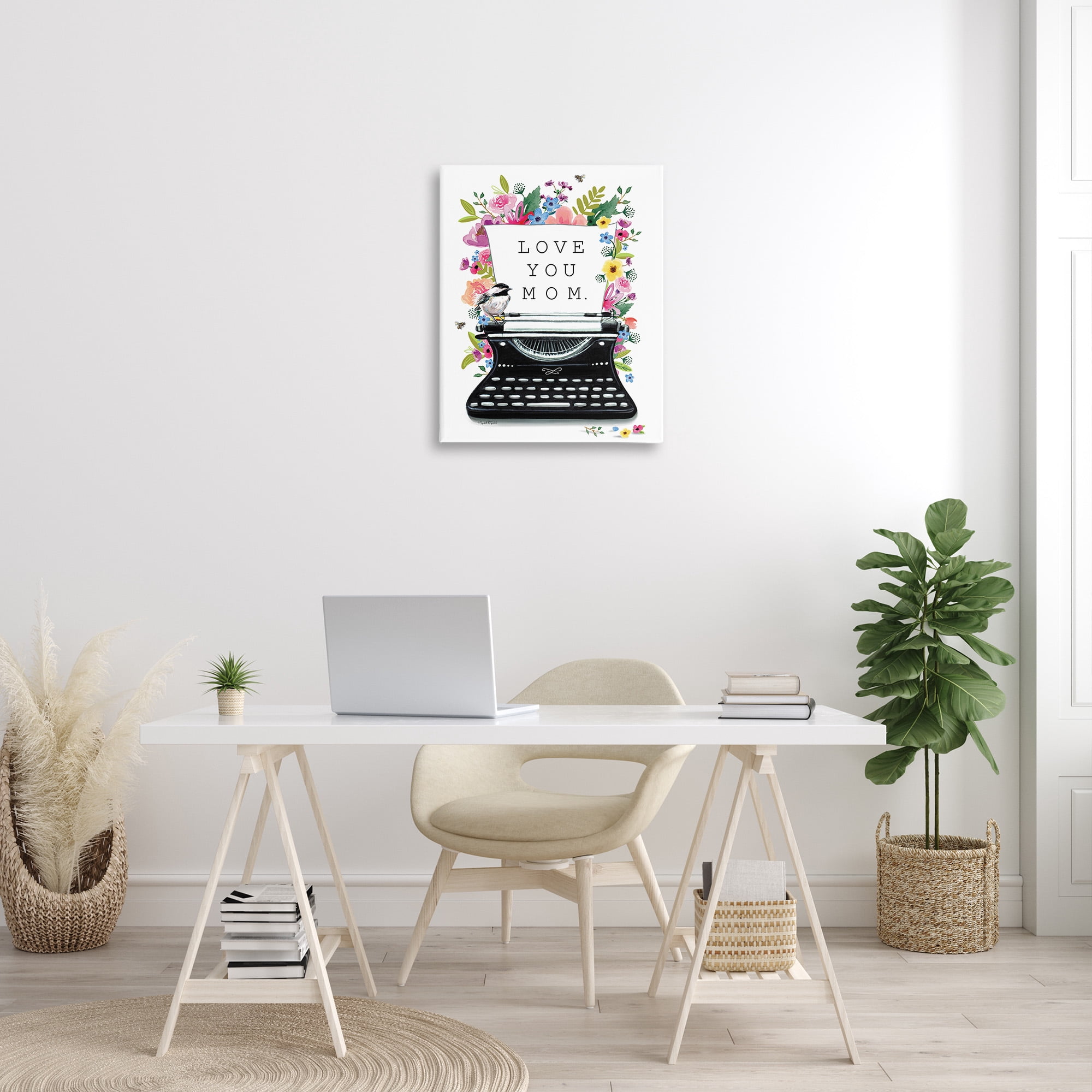 Stupell Industries Love You Mom Typewriter Botanical & Floral Painting Gallery Wrapped Canvas Art Print Wall Art, 24 x 30
