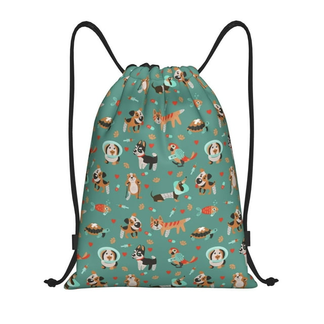 Xecao Veterinary Clinics Pattern Sports Drawstring Backpack - String Swim Gym Bag with Wet Proof Pocket for Women&Men-Small