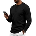 thumbnail image 5 of UDAUDU Men's Henley Shirts Long Sleeve Casual Waffle T-Shirts 2026 Fall Fashion Button Pullover Winter Sweaters Tee Shirt Black L, 5 of 8