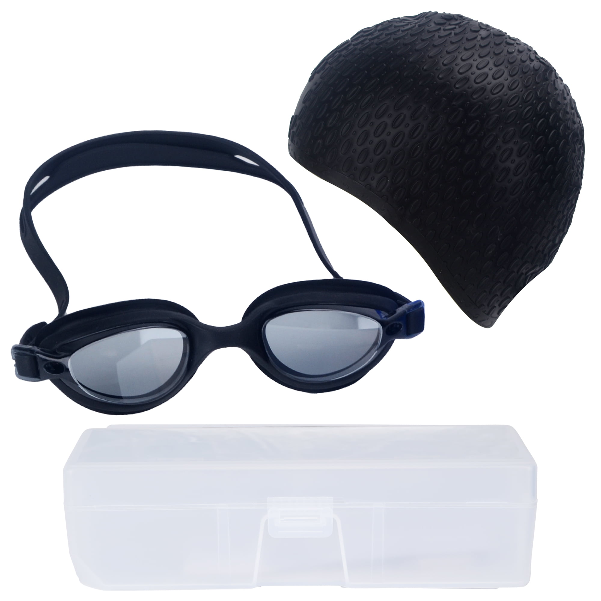 Adult Swimming Cap Swim Waterproof Hat & Adjustable Sports Goggles 