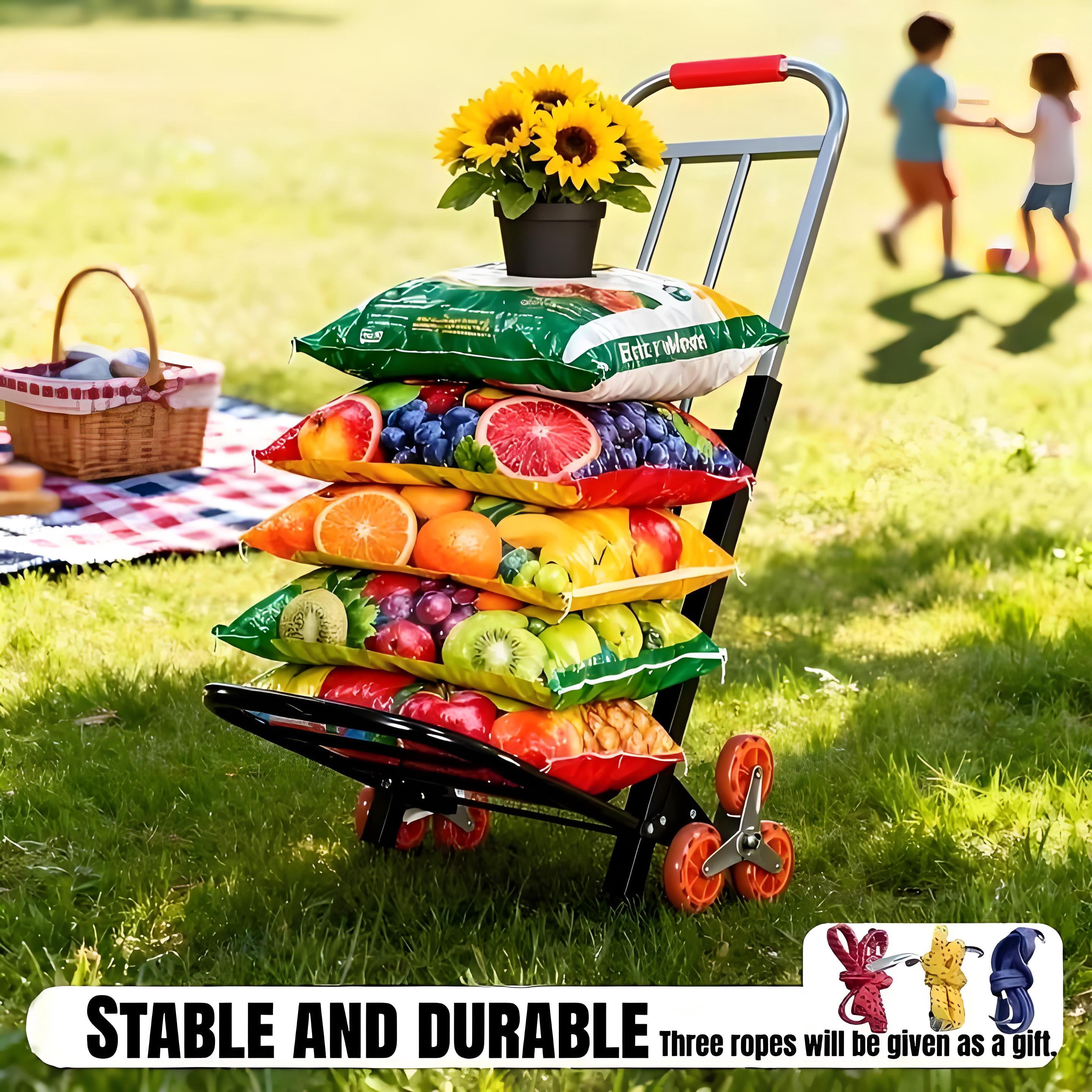 Howcool Heavy Duty Folding Garden Hand Cart with Stair Climbing Wheels, 500 LBS Capacity Compact Utility Trolley for Home Warehouse Grocery（Large Size）