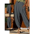 thumbnail image 5 of QAFOPEH Women Mid Waist Pocket Irregular Hem Solid Color Lantern Pants, 5 of 5