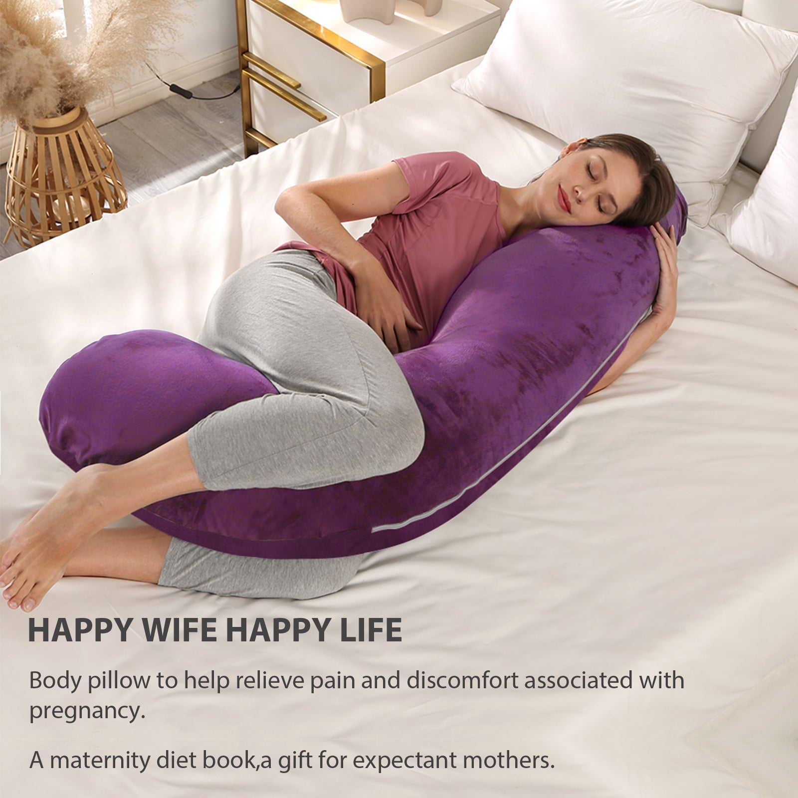 BATTOP Pregnancy Pillow with Removable Cover,Pregnancy Pillows for Side Sleeping,J Shaped Maternity Body Pillow,Support for Back,Hips,Legs,Belly for Pregnant Women,Dark Purple
